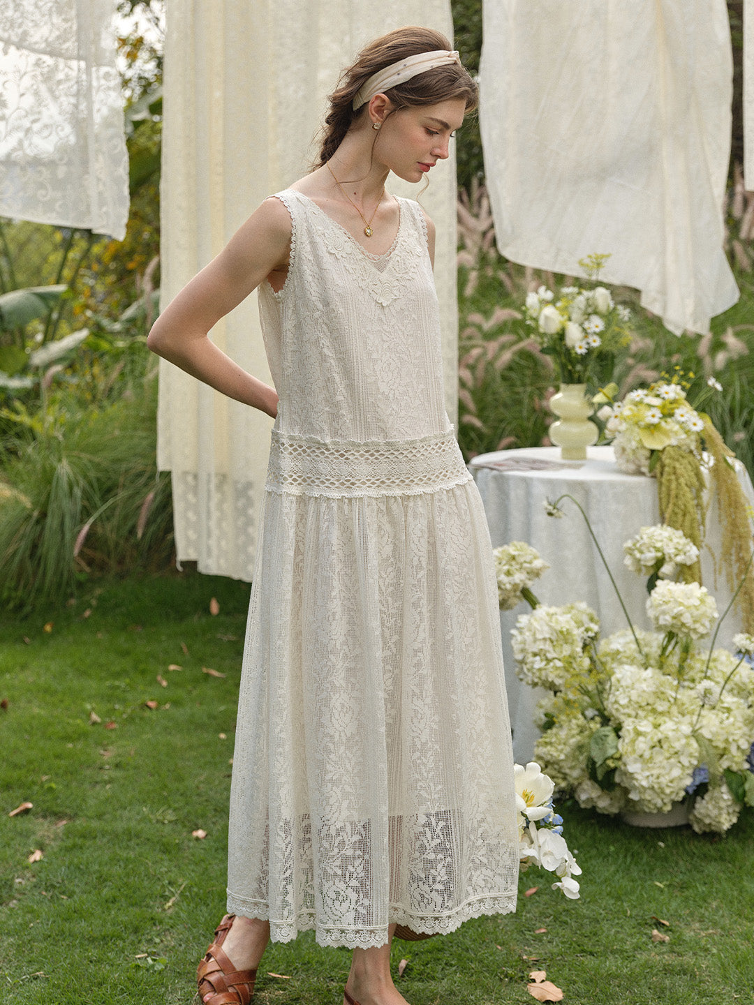 Elise Lace-Embroidered Hollow Cotton Dress