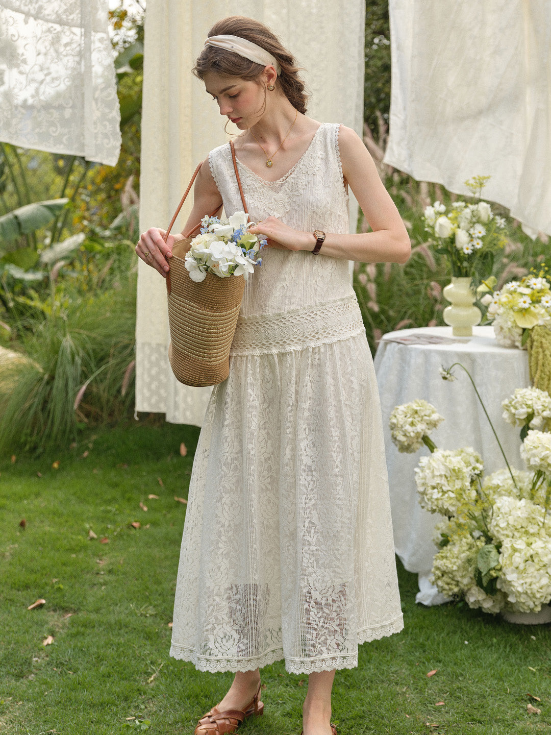 Elise Lace-Embroidered Hollow Cotton Dress