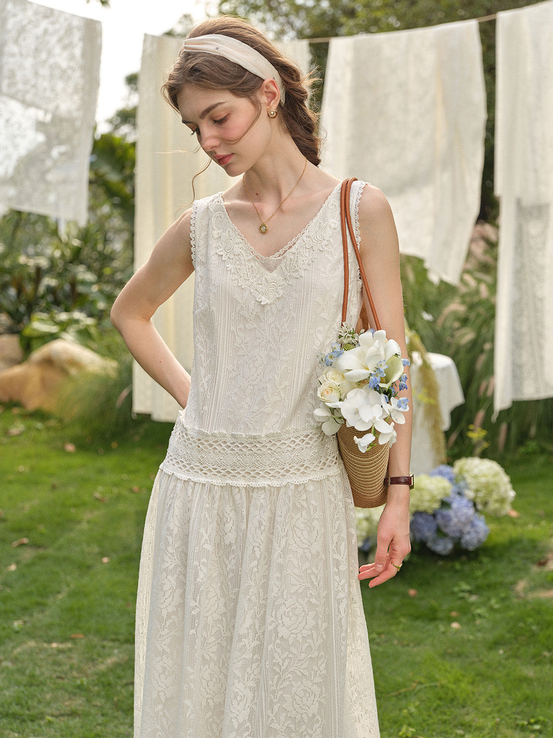 Elise Lace-Embroidered Hollow Cotton Dress