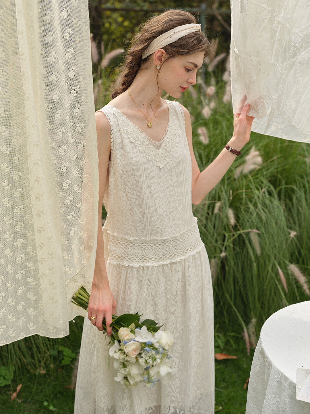 Elise Lace-Embroidered Hollow Cotton Dress