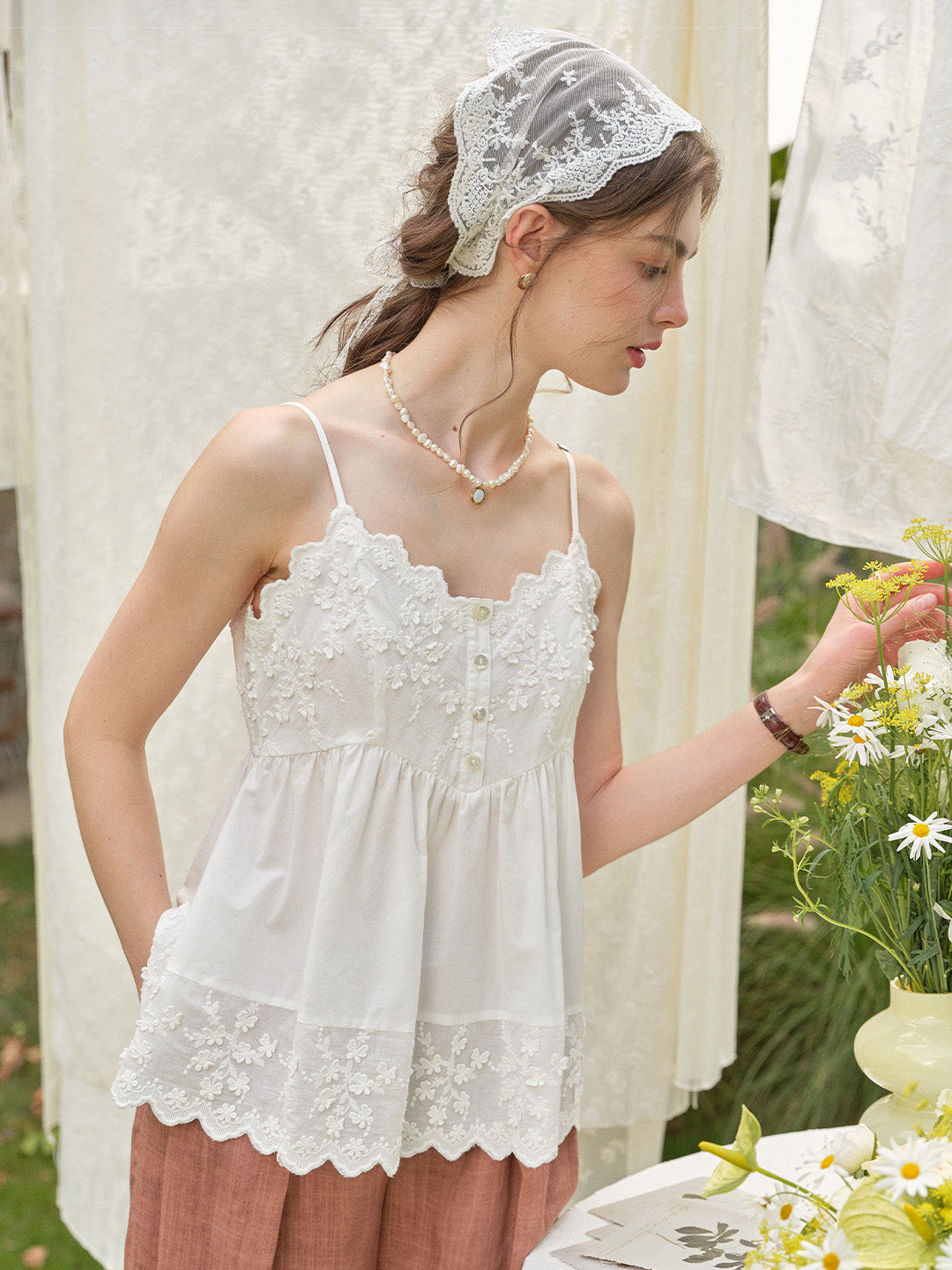 Myla Lace-Embroidered 100% Cotton Top