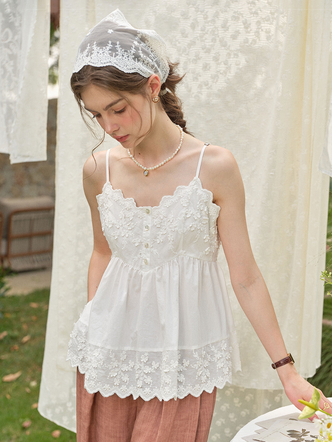 Myla Lace-Embroidered 100% Cotton Top