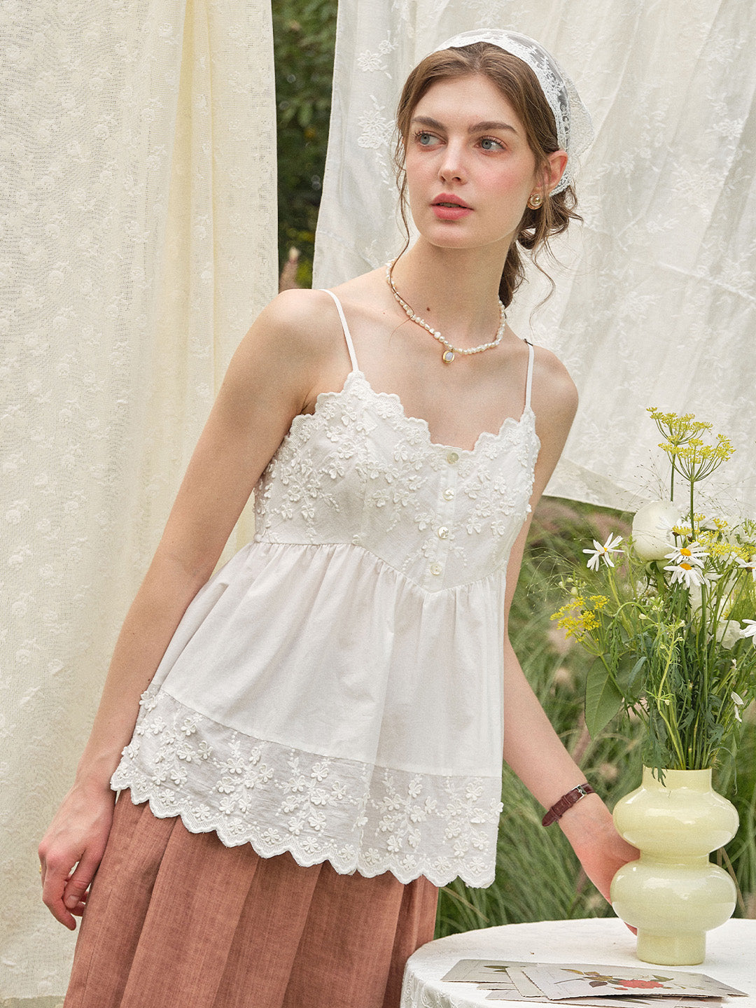Myla Lace-Embroidered 100% Cotton Top