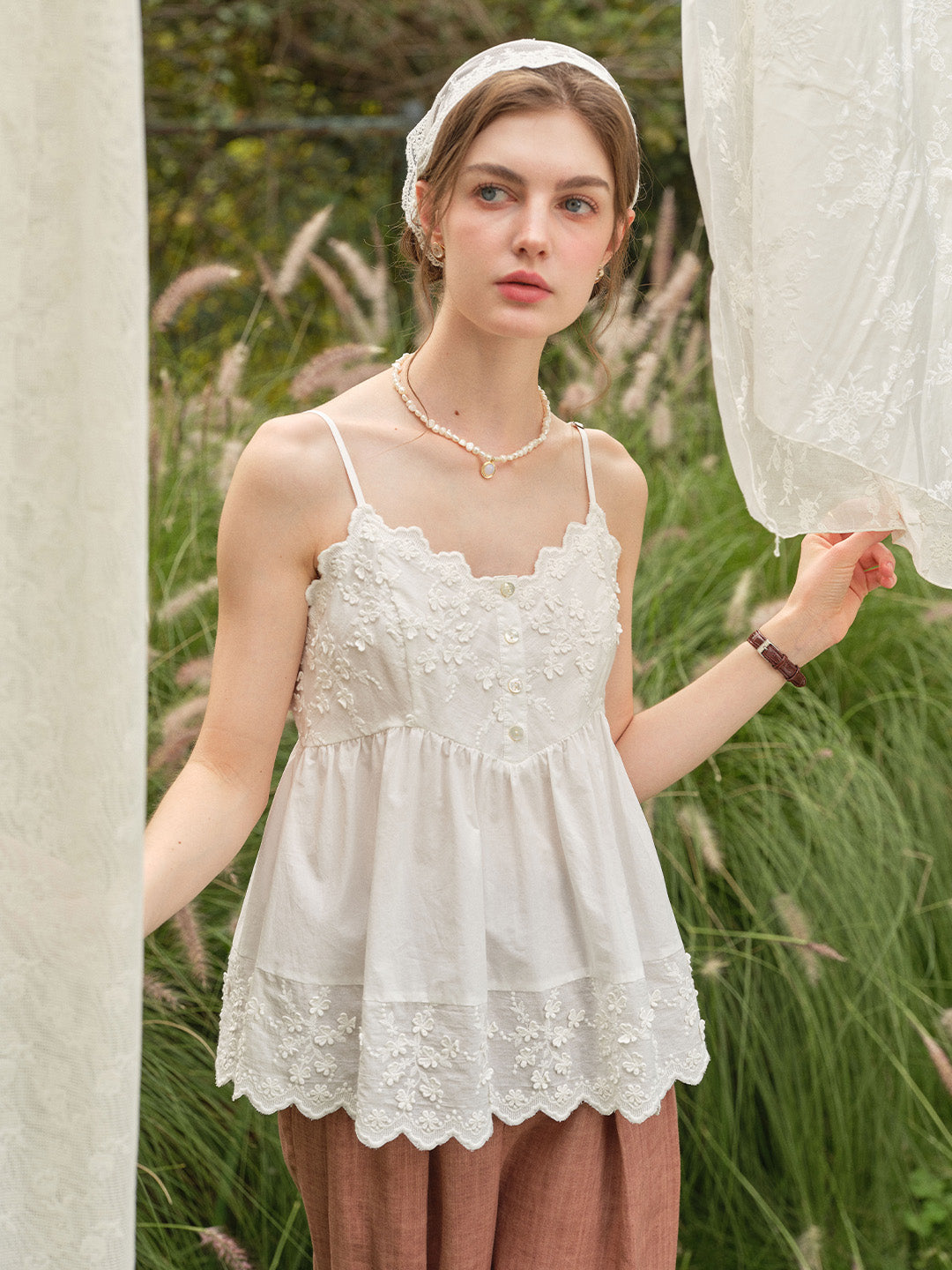 Myla Lace-Embroidered 100% Cotton Top
