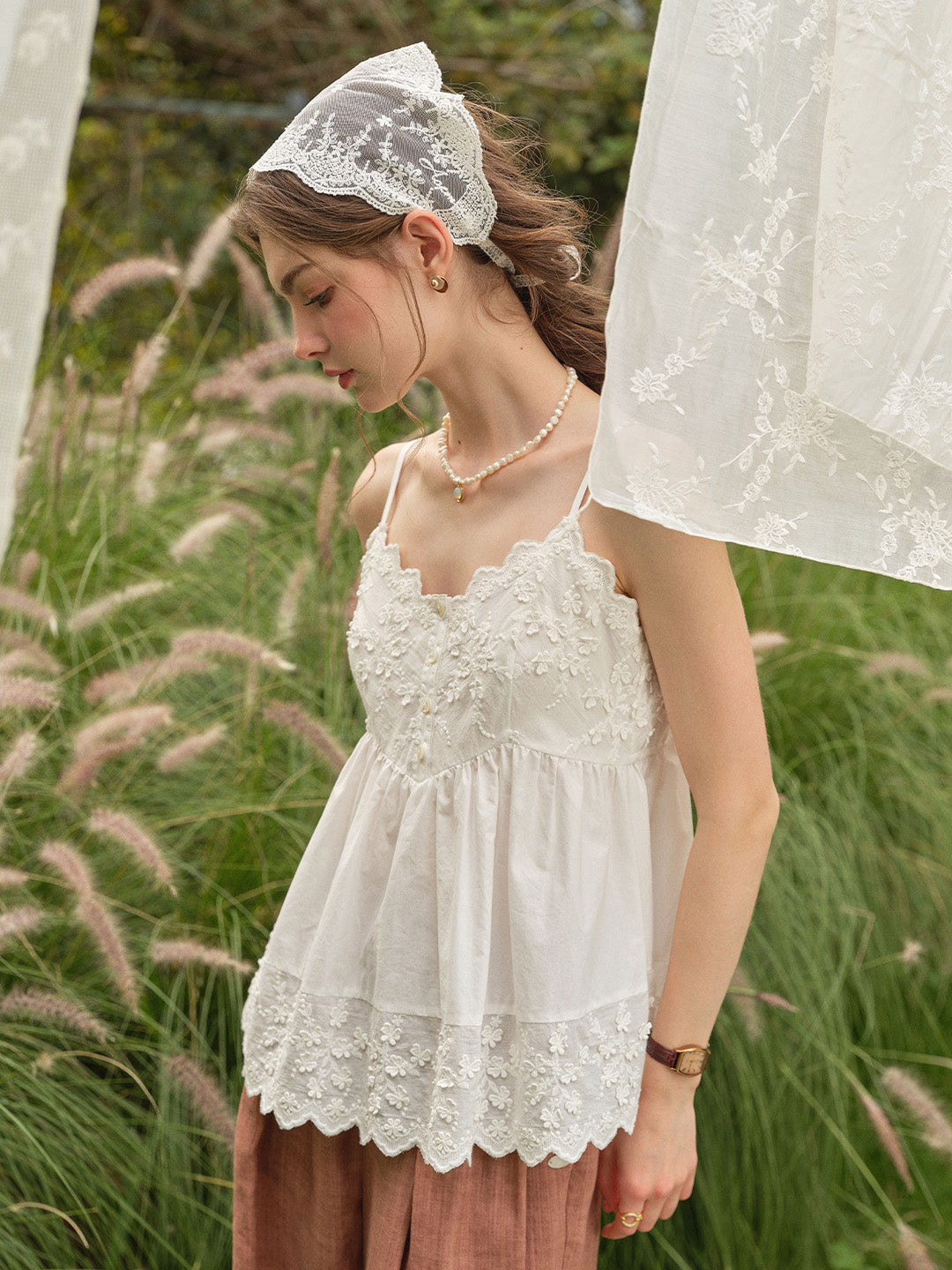 Myla Lace-Embroidered 100% Cotton Top