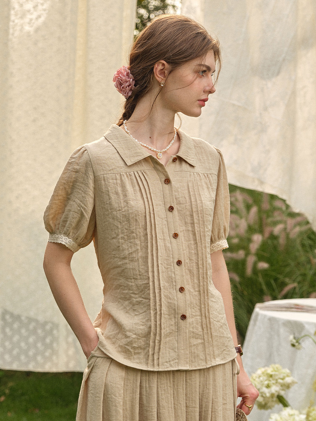 Selene Lapel Linen Blouse