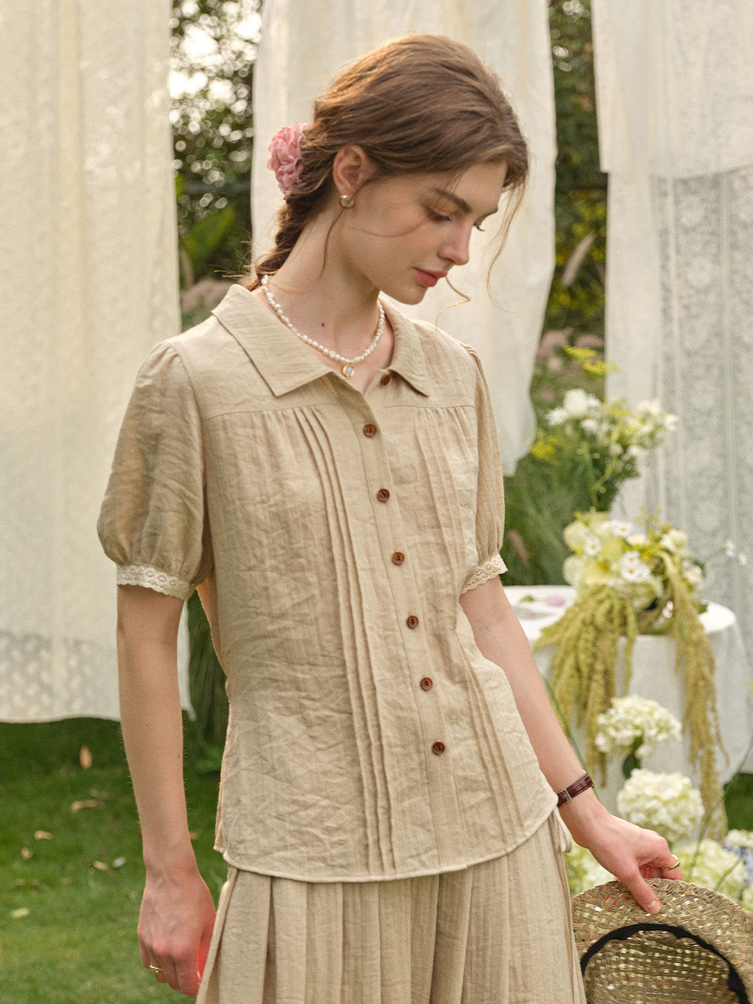 Selene Lapel Linen Blouse
