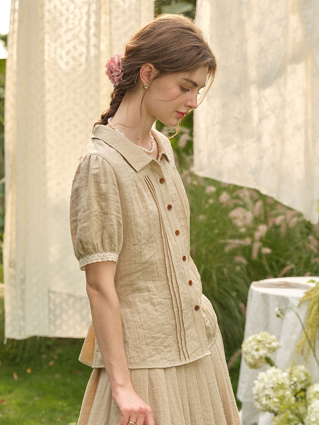 Selene Lapel Linen Blouse