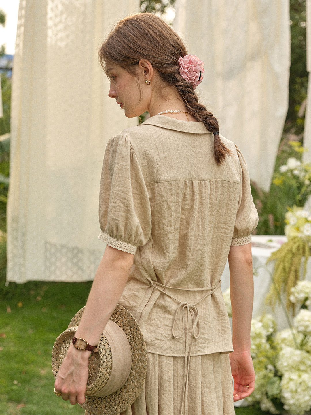 Selene Lapel Linen Blouse