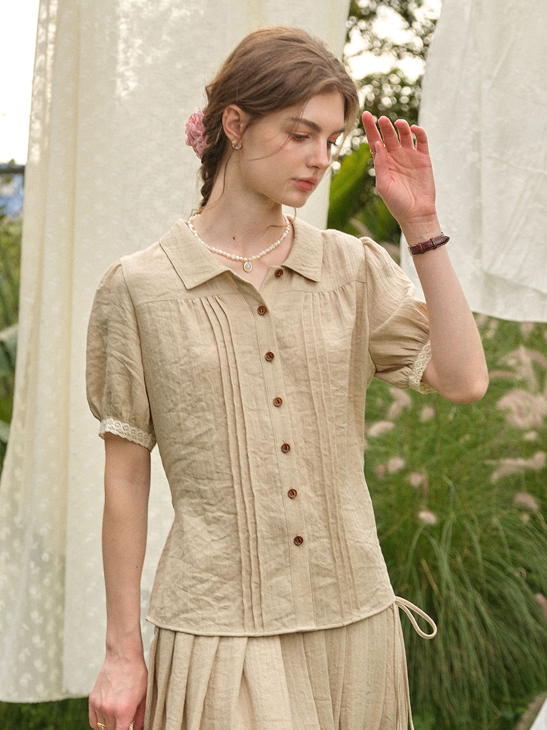 Selene Lapel Linen Blouse
