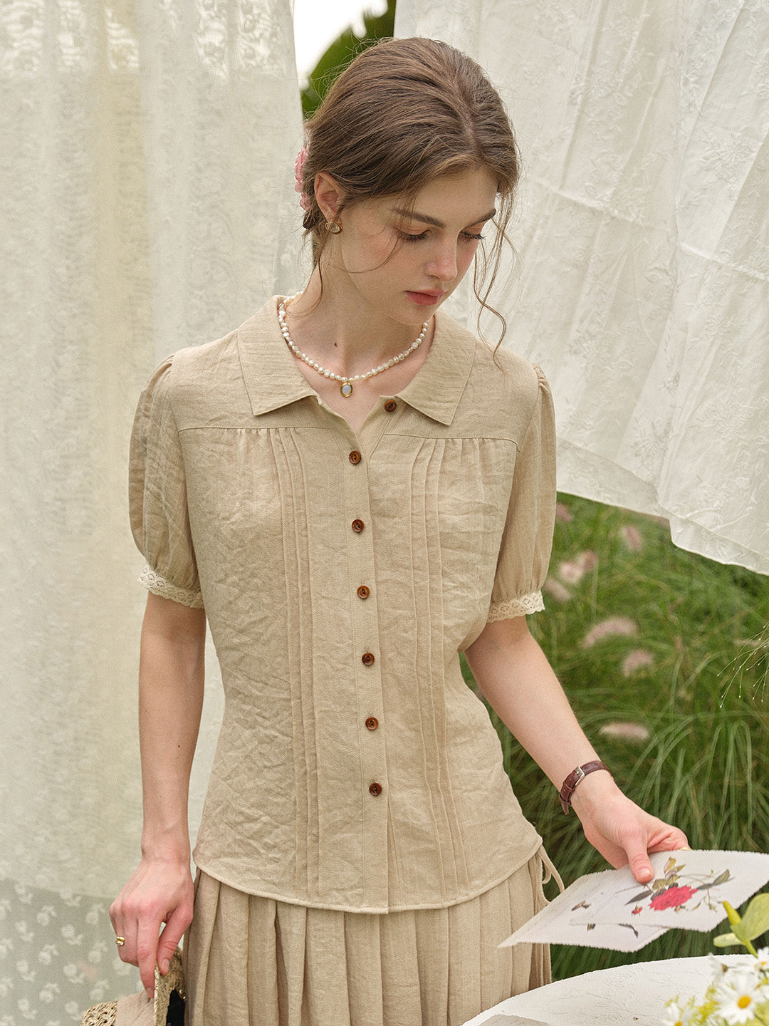 Selene Lapel Linen Blouse