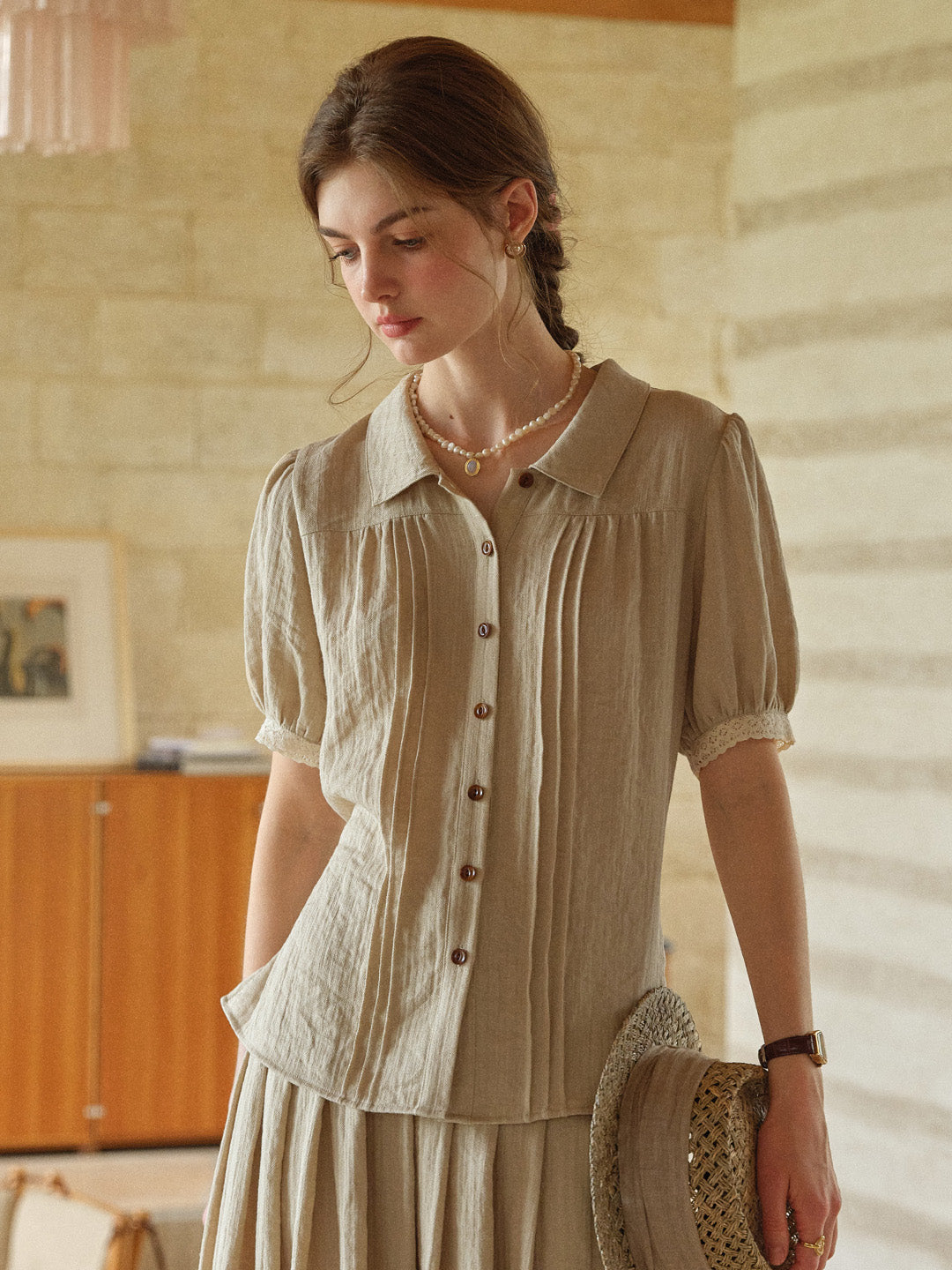 Selene Lapel Linen Blouse