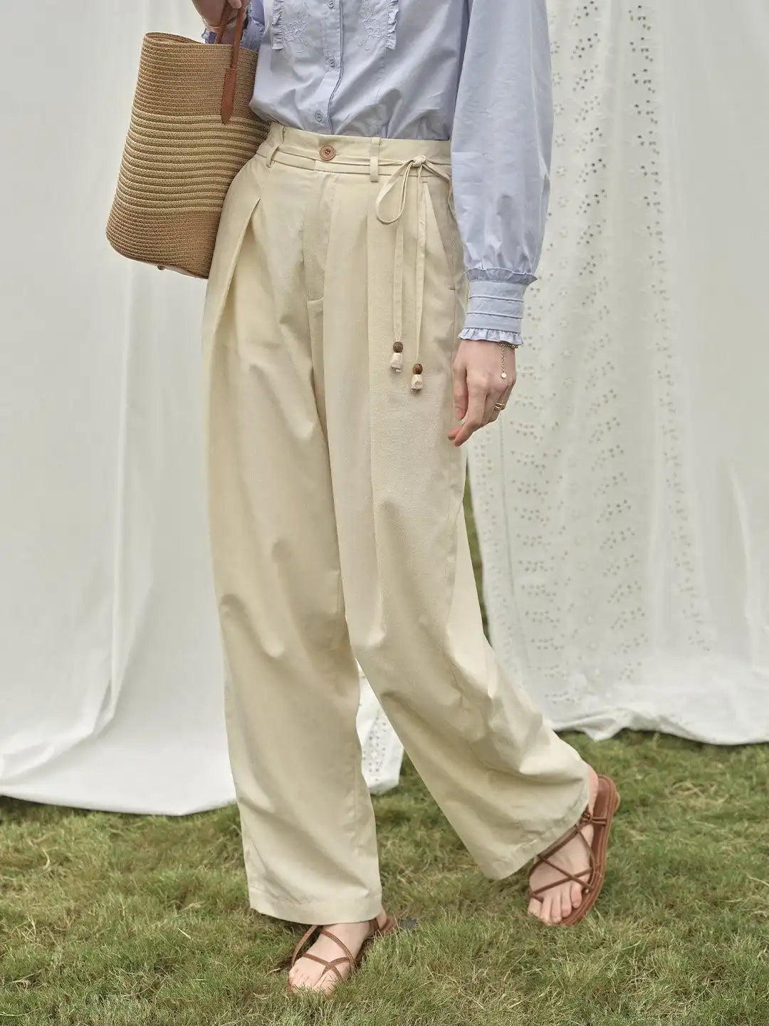 Quincy Pleated Cotton Trousers