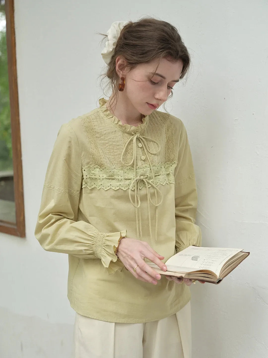 Malayah Ruffle Neck 100% Cotton Blouse