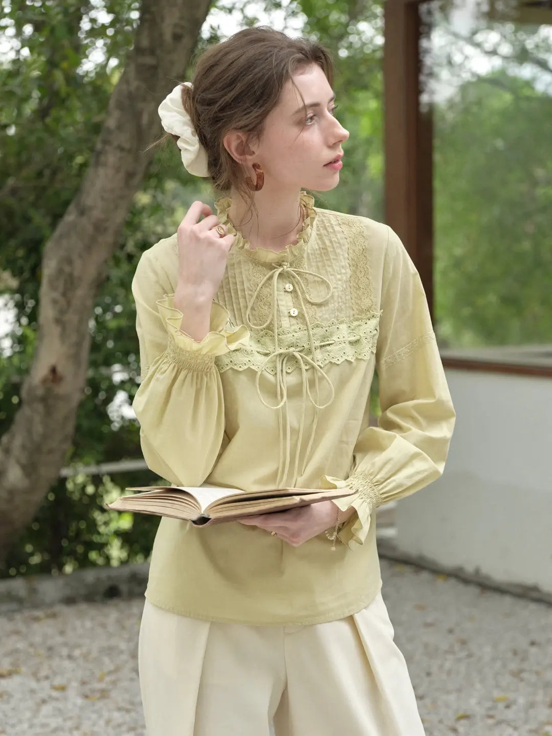 Malayah Ruffle Neck 100% Cotton Blouse