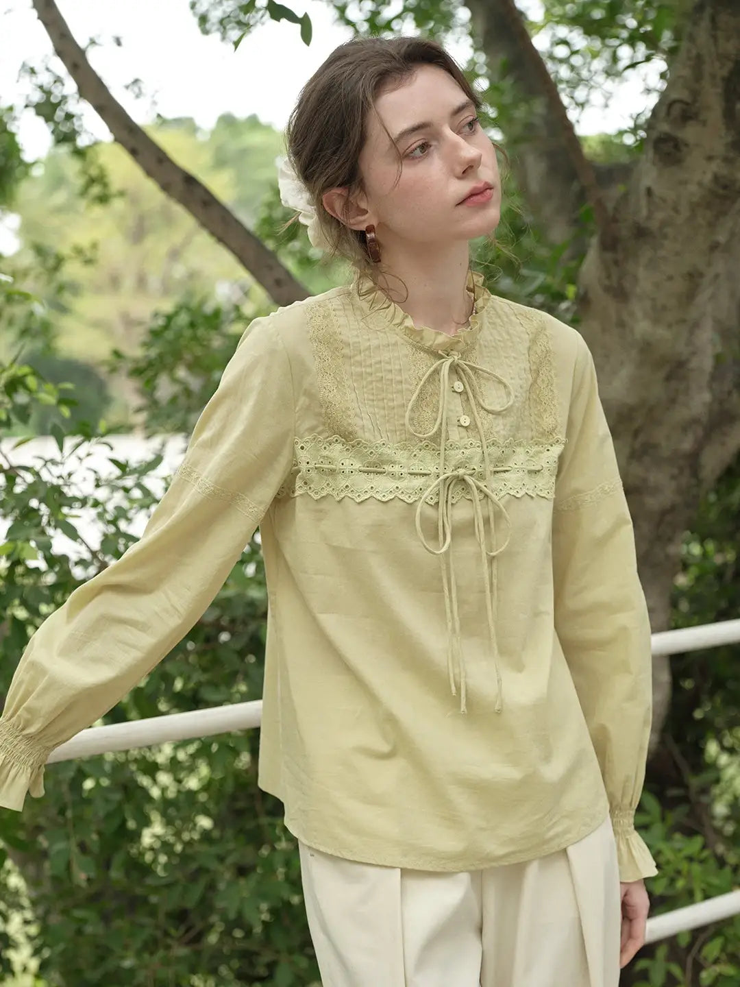 Malayah Ruffle Neck 100% Cotton Blouse