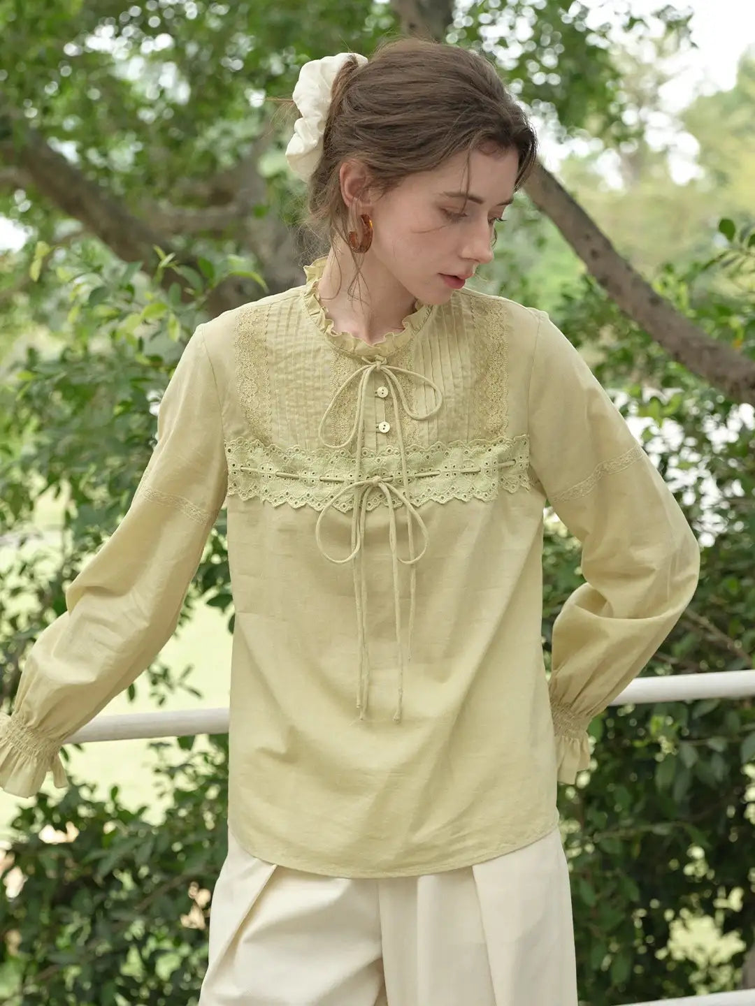 Malayah Ruffle Neck 100% Cotton Blouse