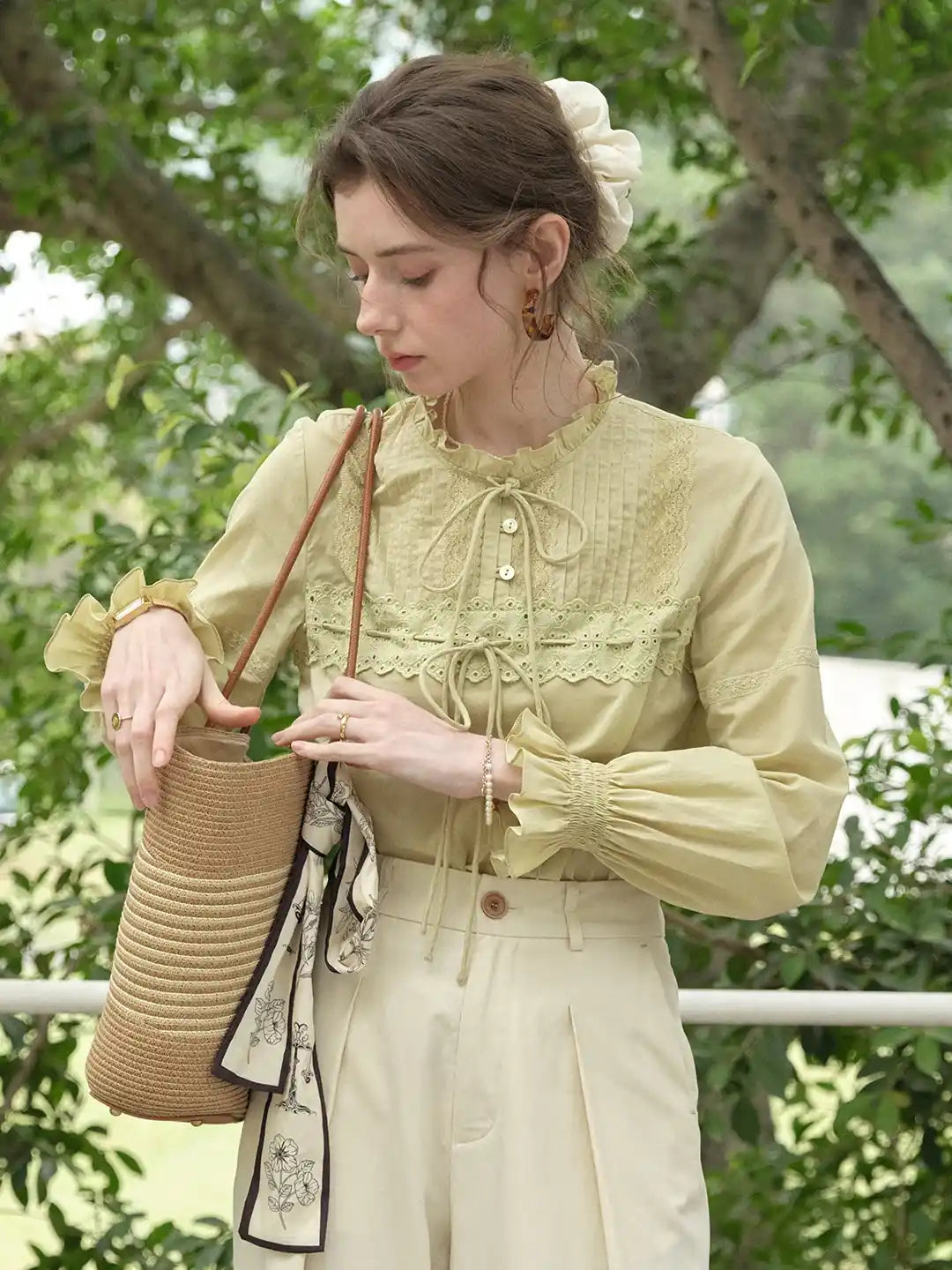 Malayah Ruffle Neck 100% Cotton Blouse