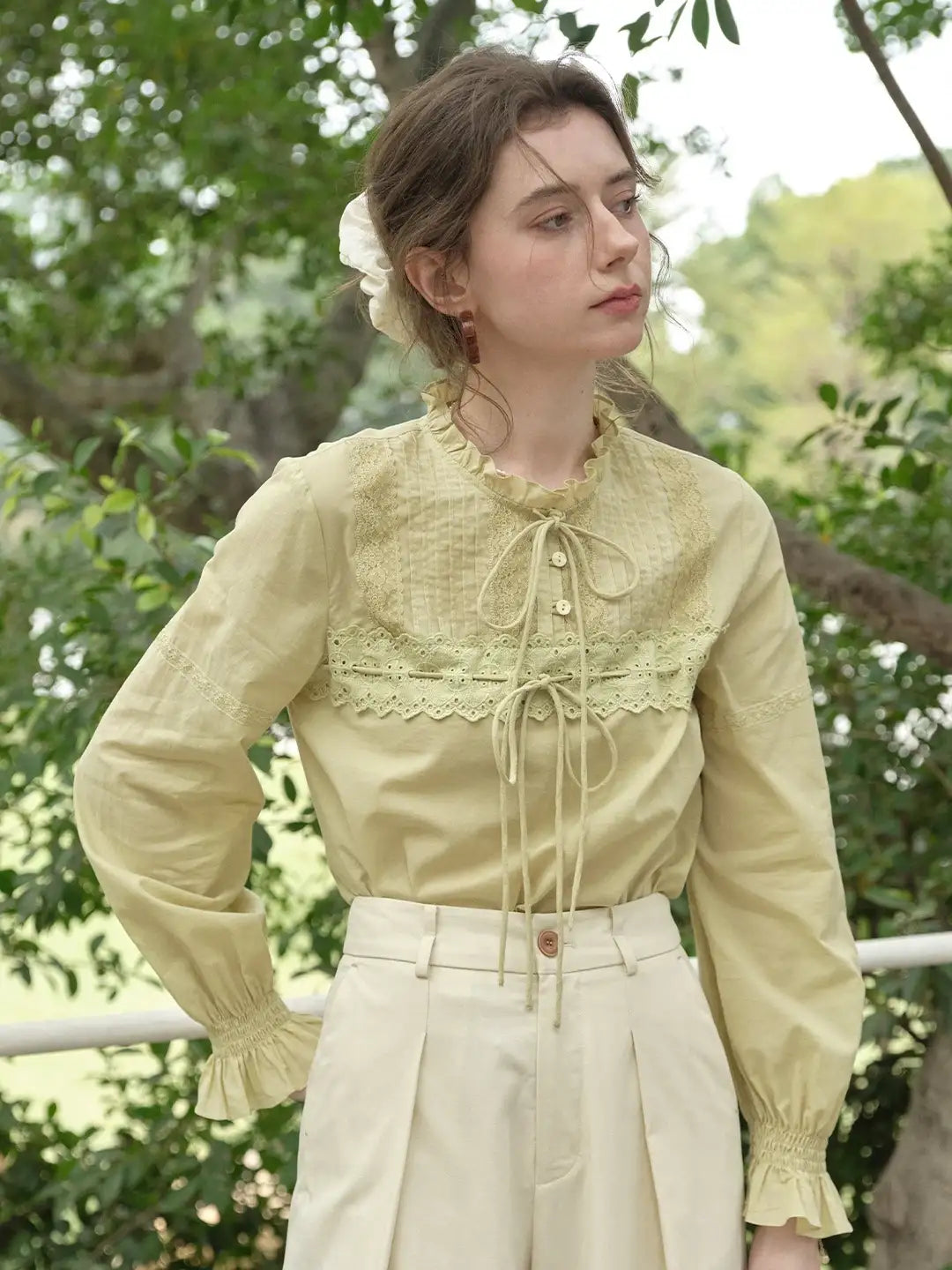 Malayah Ruffle Neck 100% Cotton Blouse