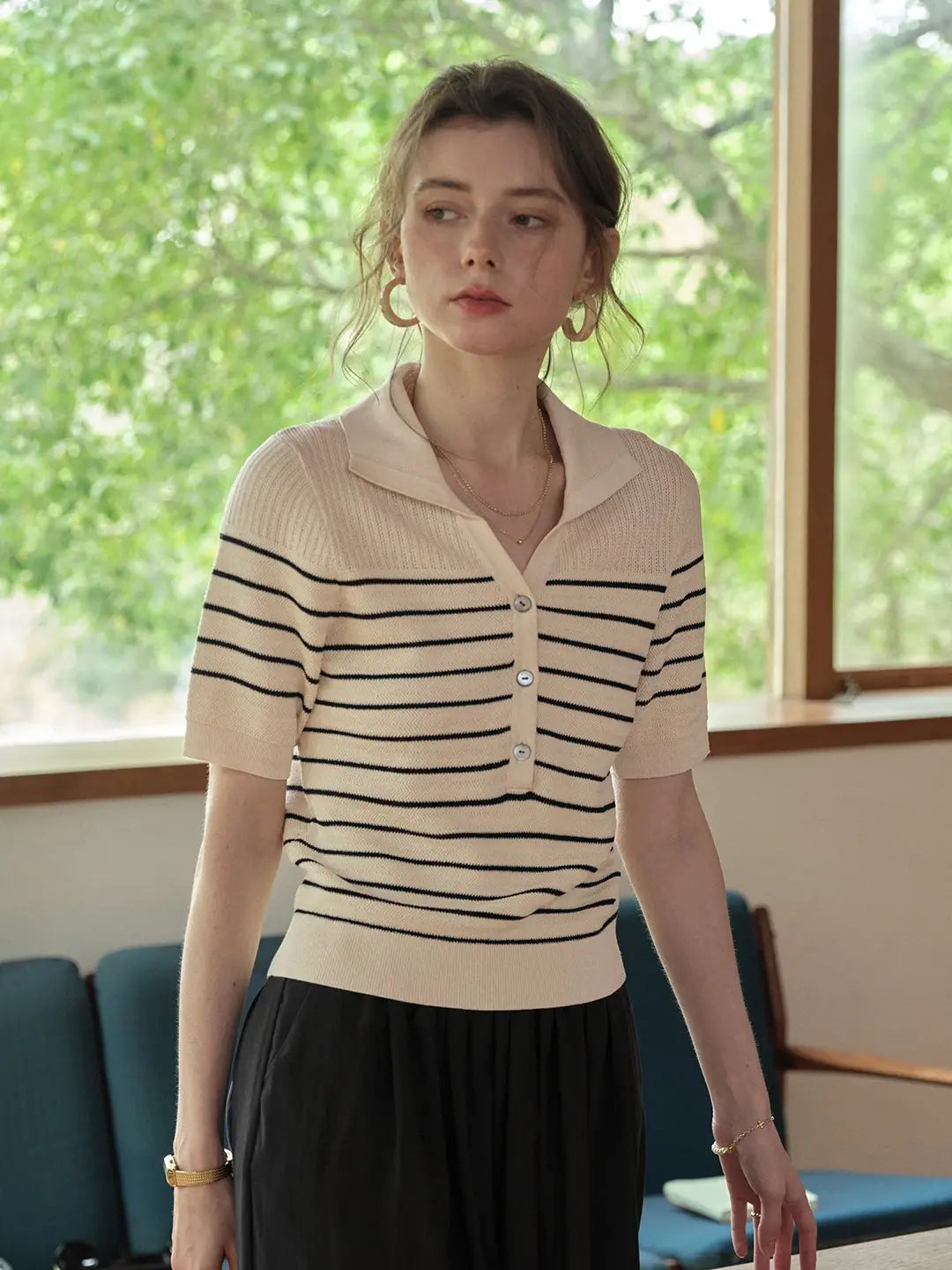 Cadence V-Neck Stripes Blouse