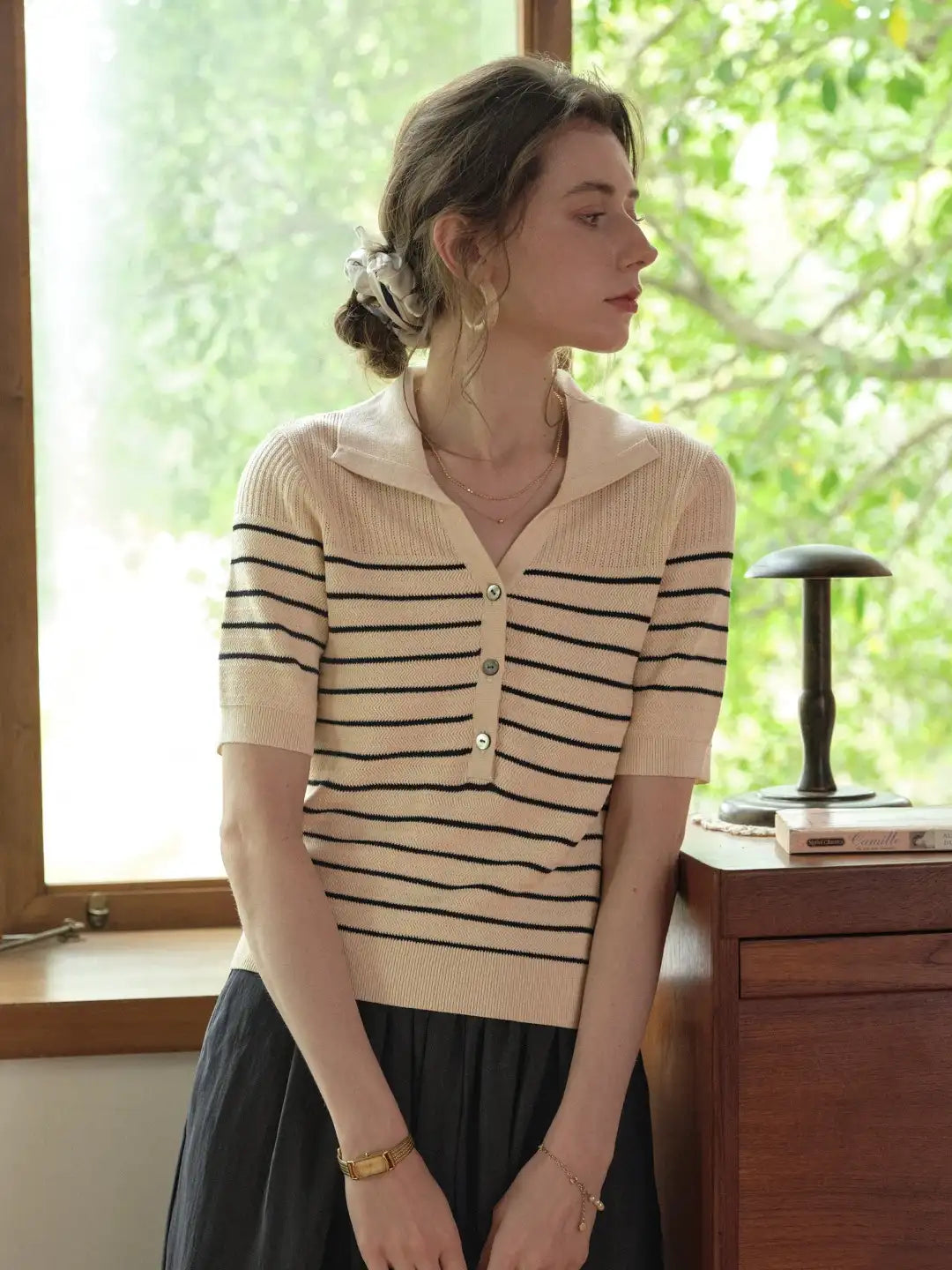 Cadence V-Neck Stripes Blouse