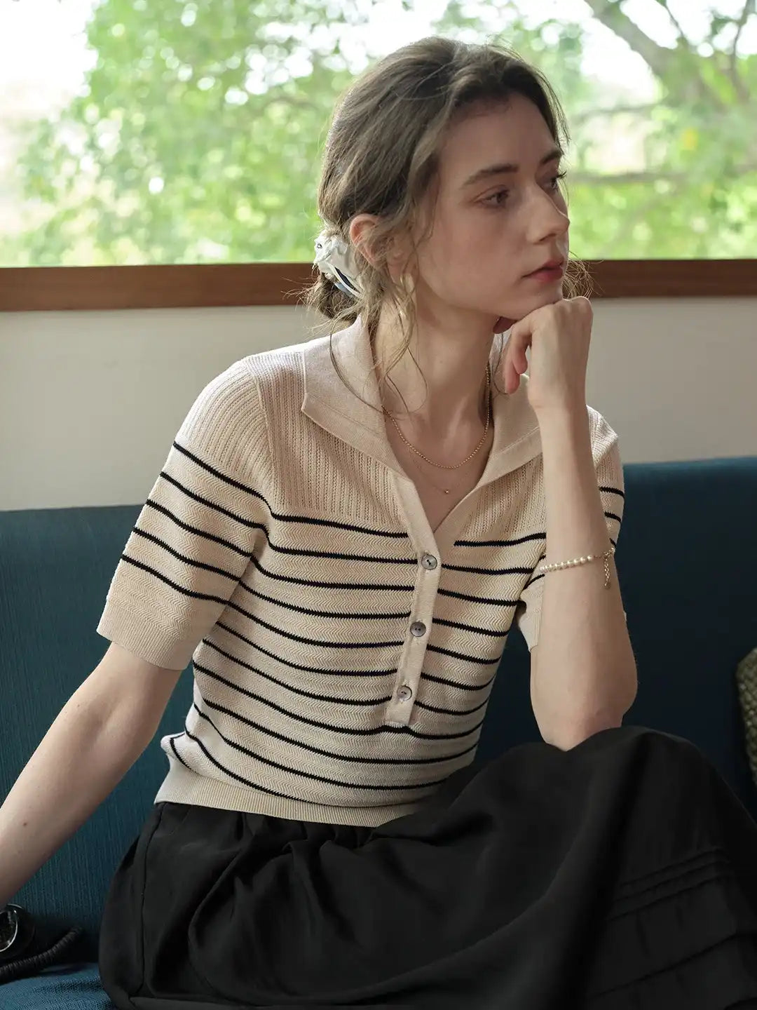 Cadence V-Neck Stripes Blouse