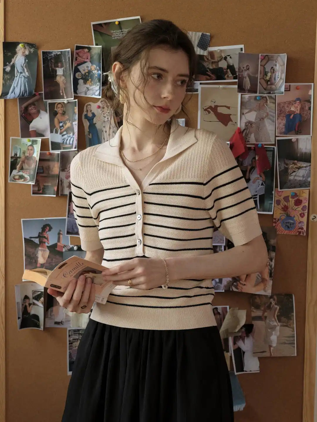 Cadence V-Neck Stripes Blouse