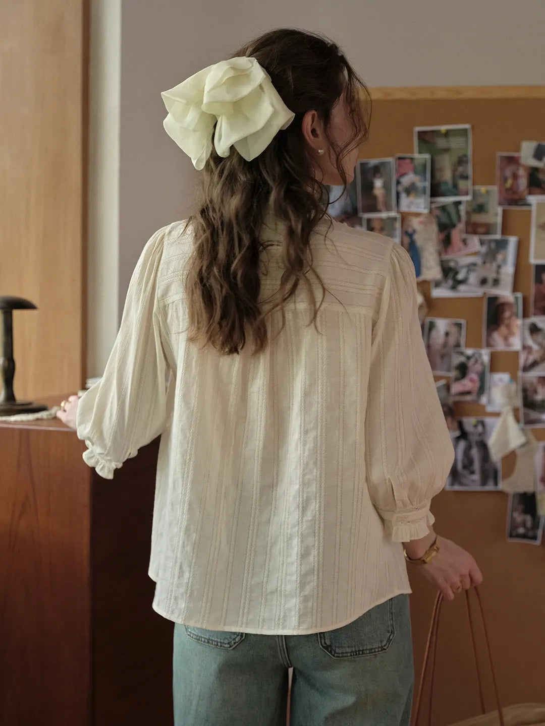 Emiliana Lace Neck 100%Cotton Blouse