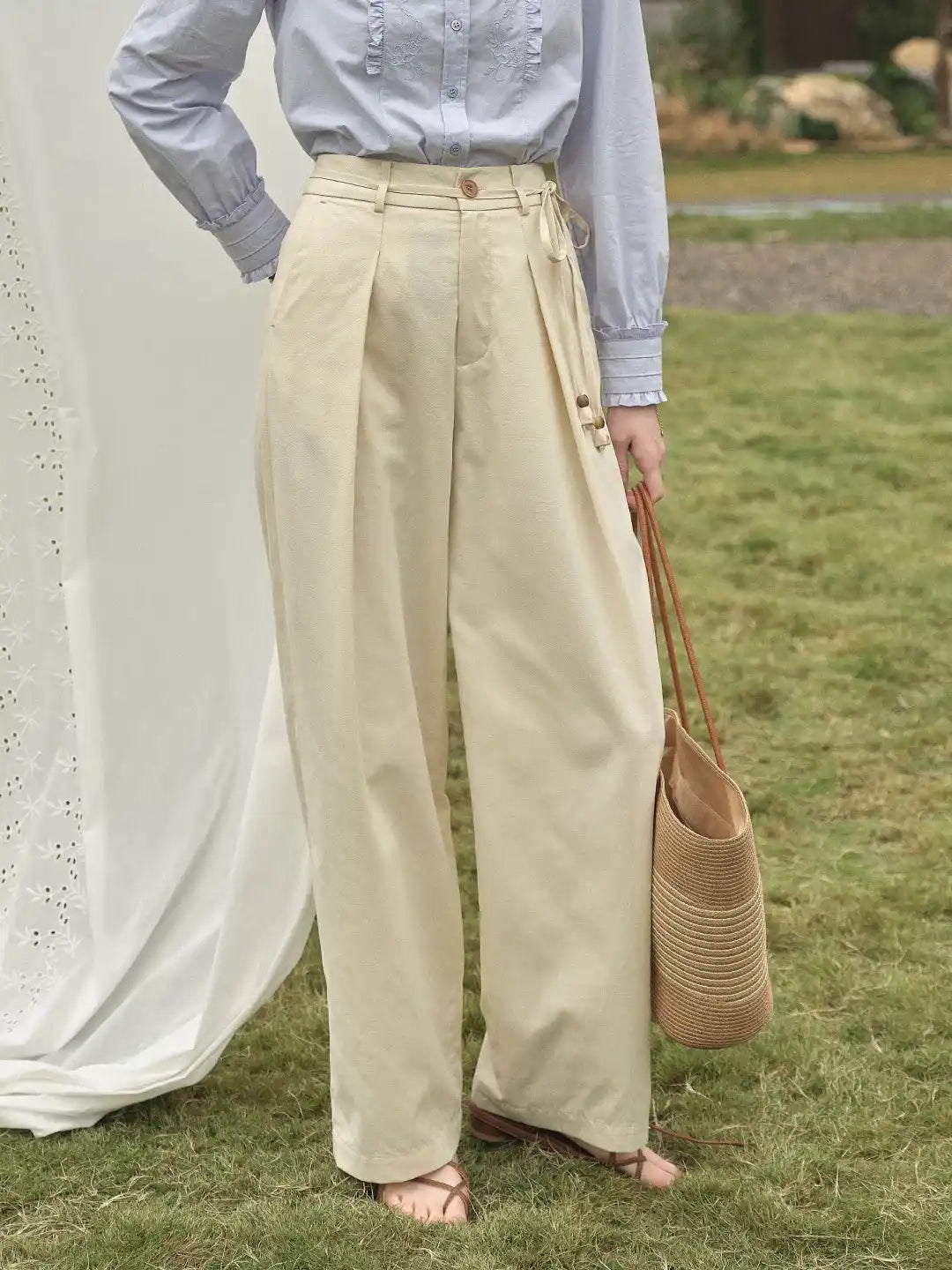Quincy Pleated Cotton Trousers