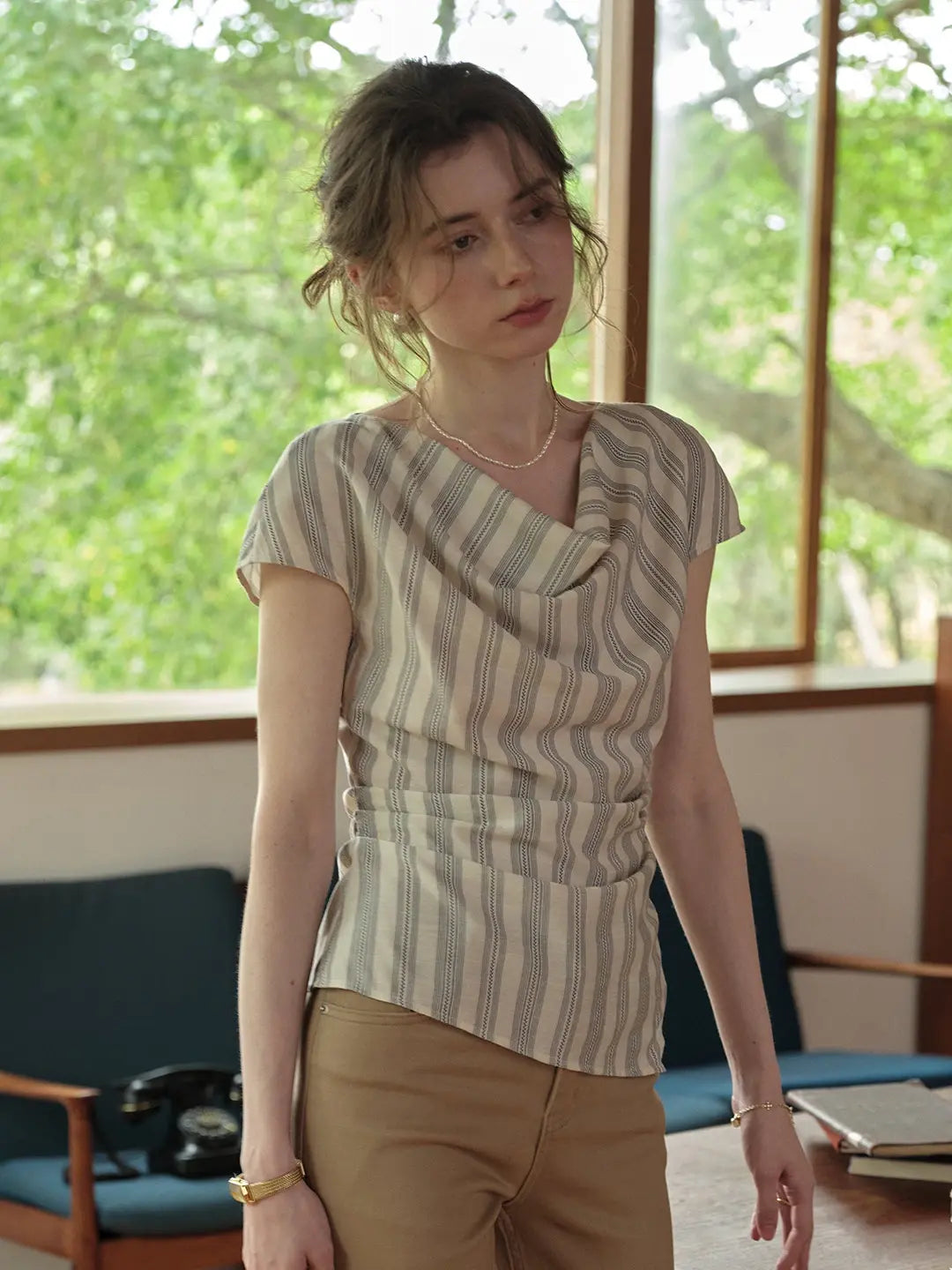 Saoirse Cowl Neck Stripes Blouse