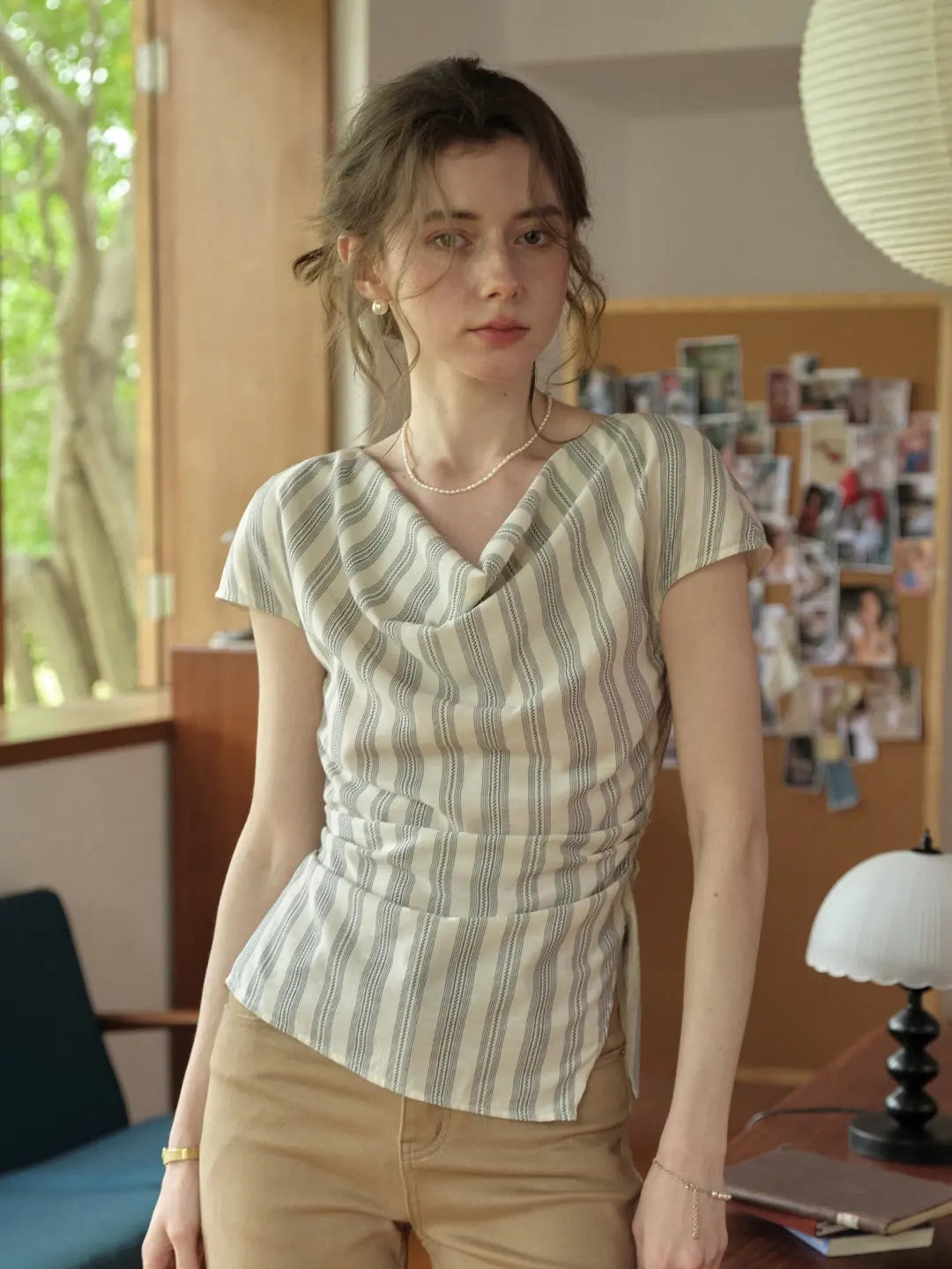 Saoirse Cowl Neck Stripes Blouse