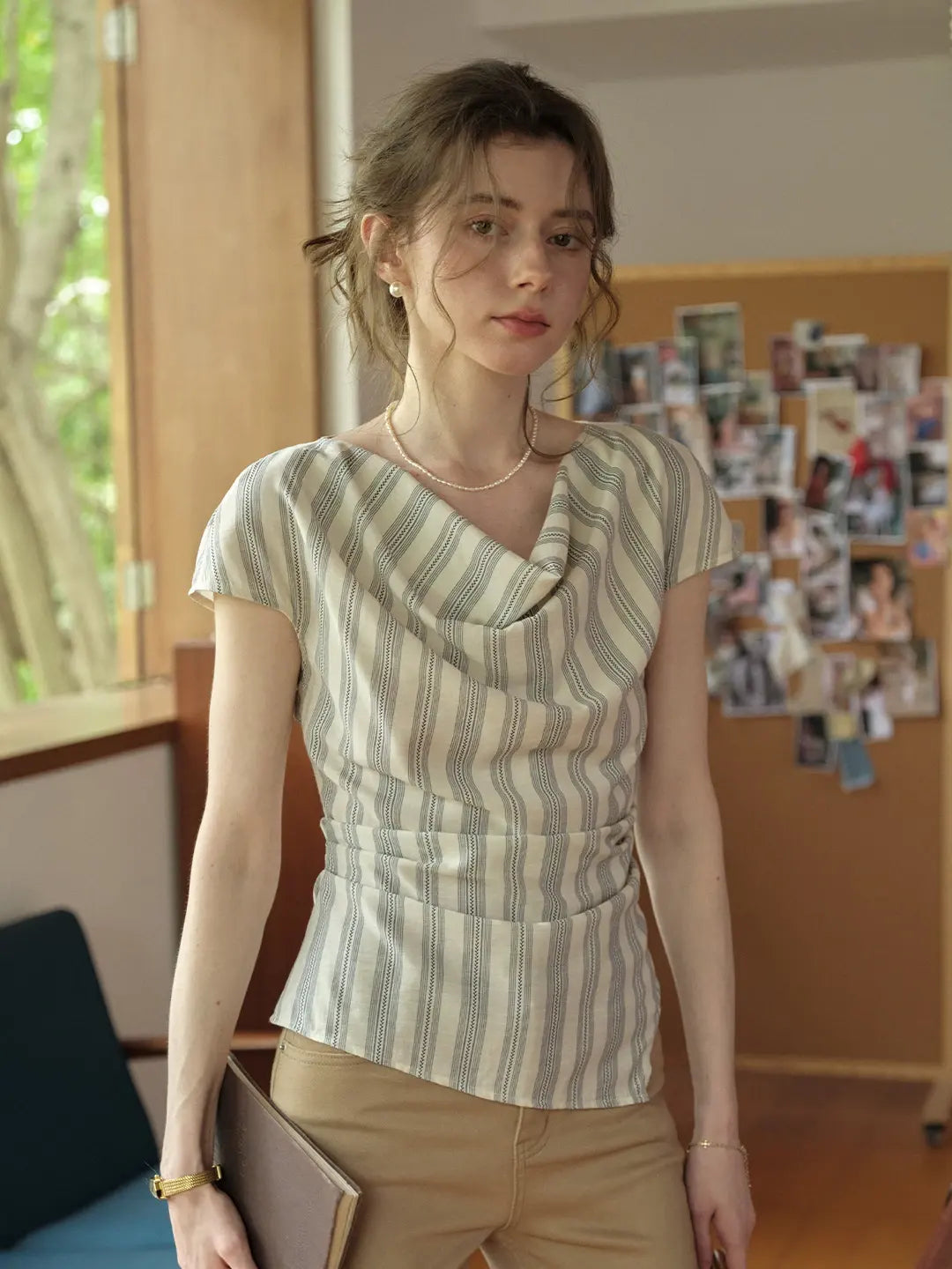 Saoirse Cowl Neck Stripes Blouse