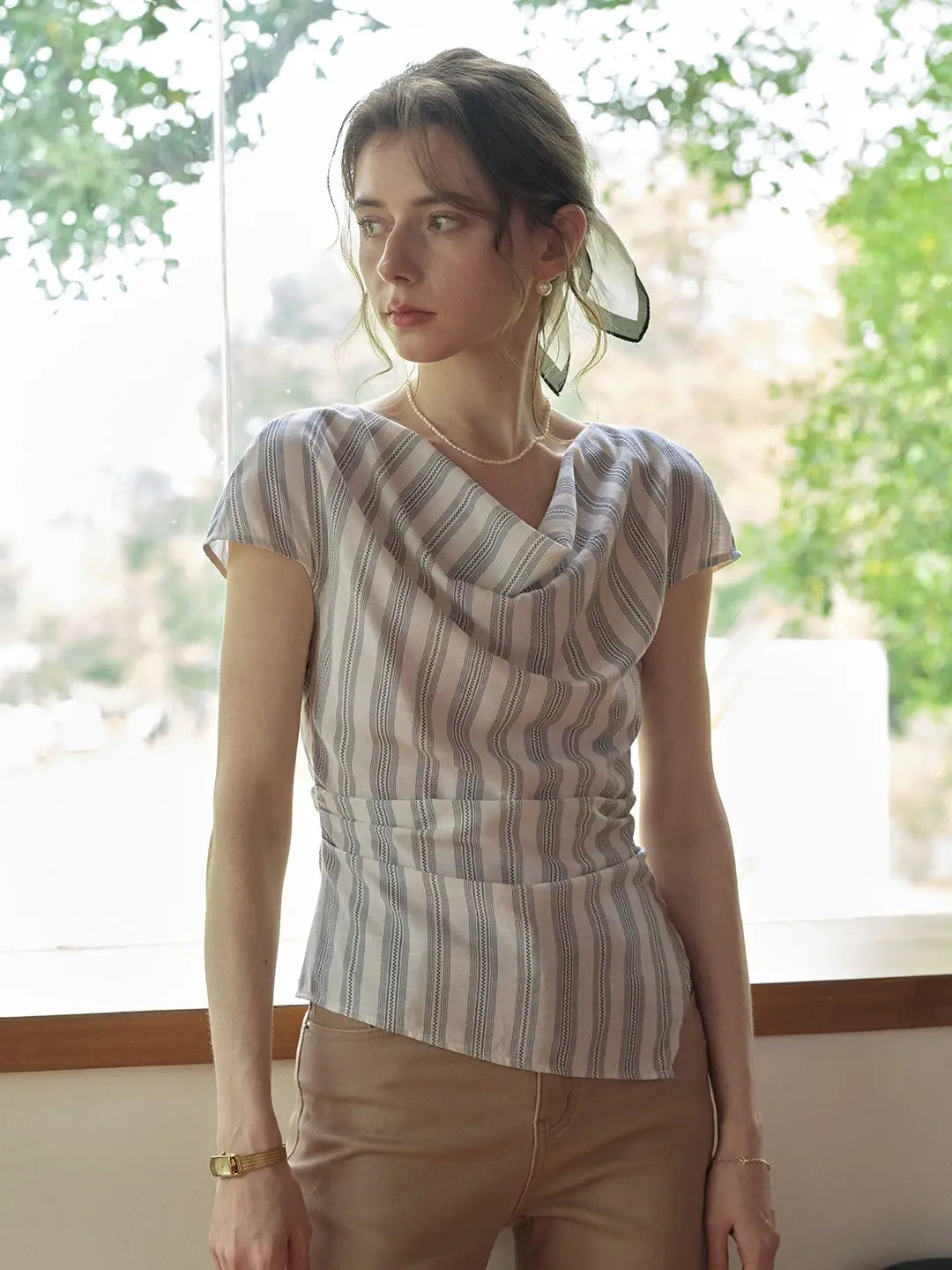 Saoirse Cowl Neck Stripes Blouse