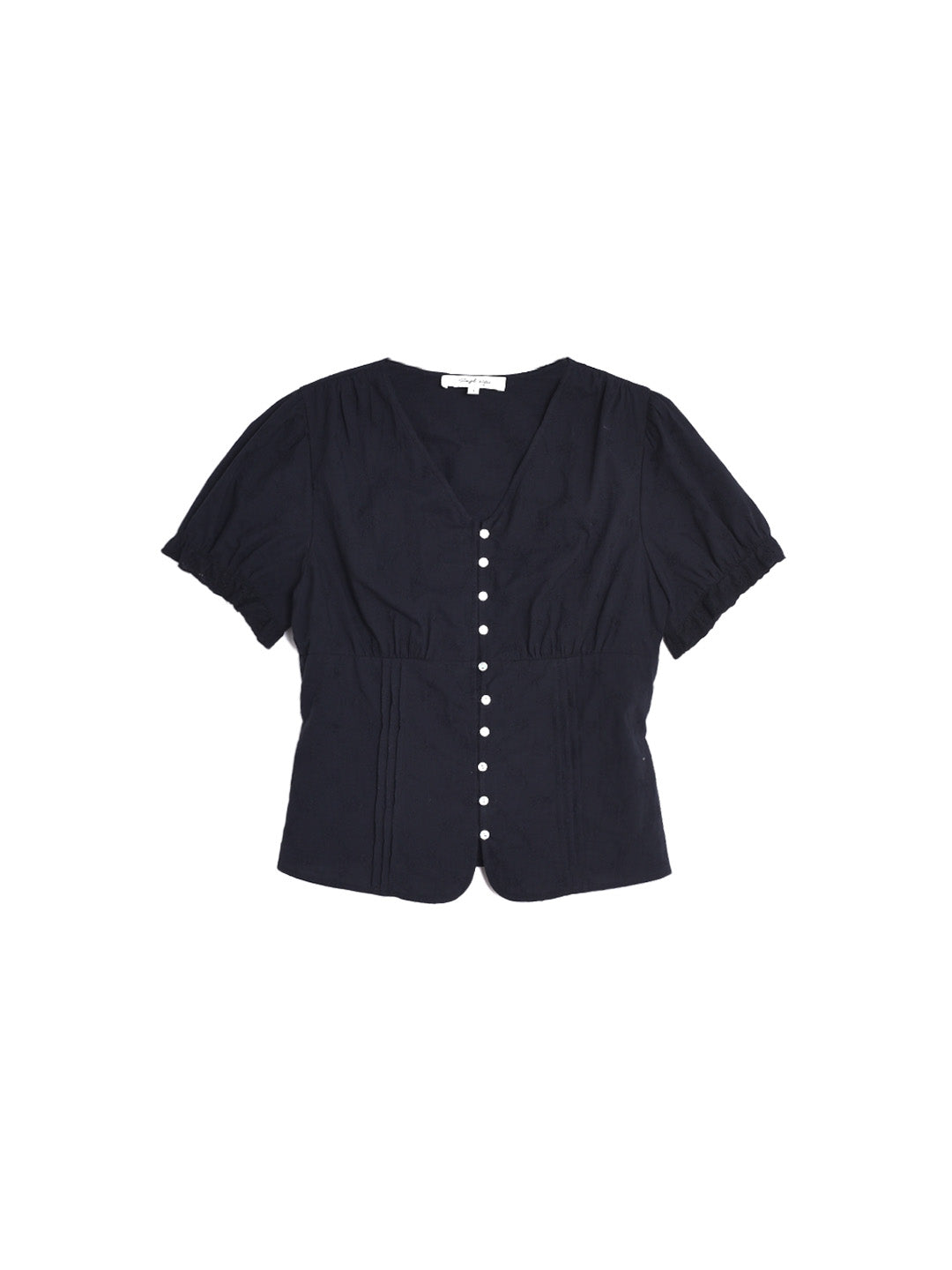 Madeline V-Neck Embroidery Puff Sleeve Cotton Blouse