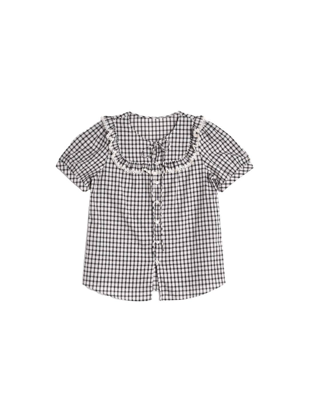 Josephine Round Neck Plaid 100% Cotton Blouse