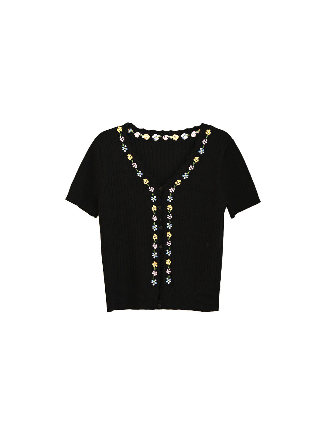 Tiana Wavy Neck Embroidery Cardigan