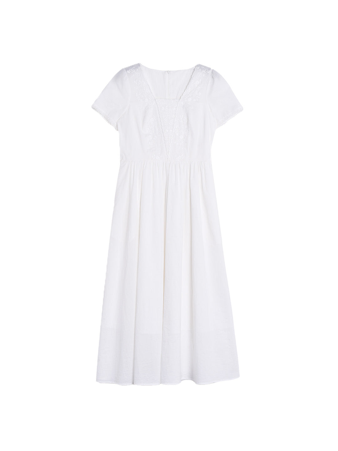May Square Neck Embroidery 100% Cotton Dress