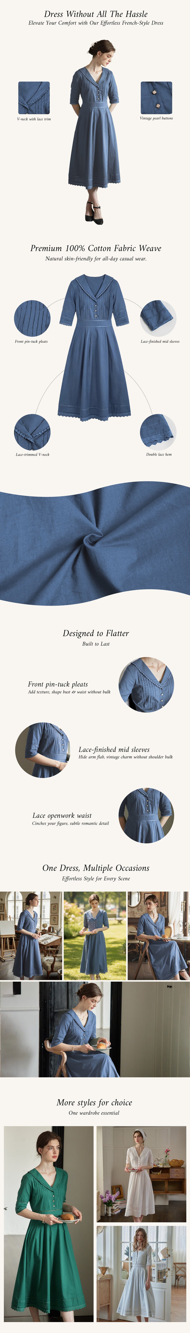Fiona 100% Cotton Demin Blue Midi Dress detail 1