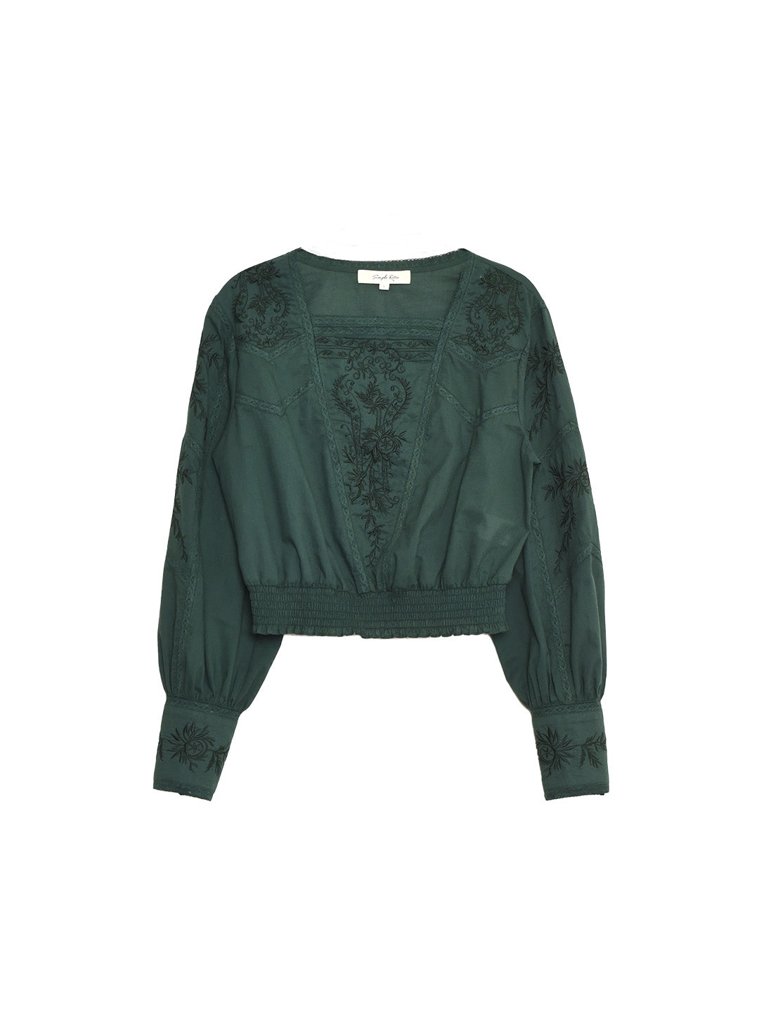 Oakley Square Neck Jacquard Lace Green Blouse