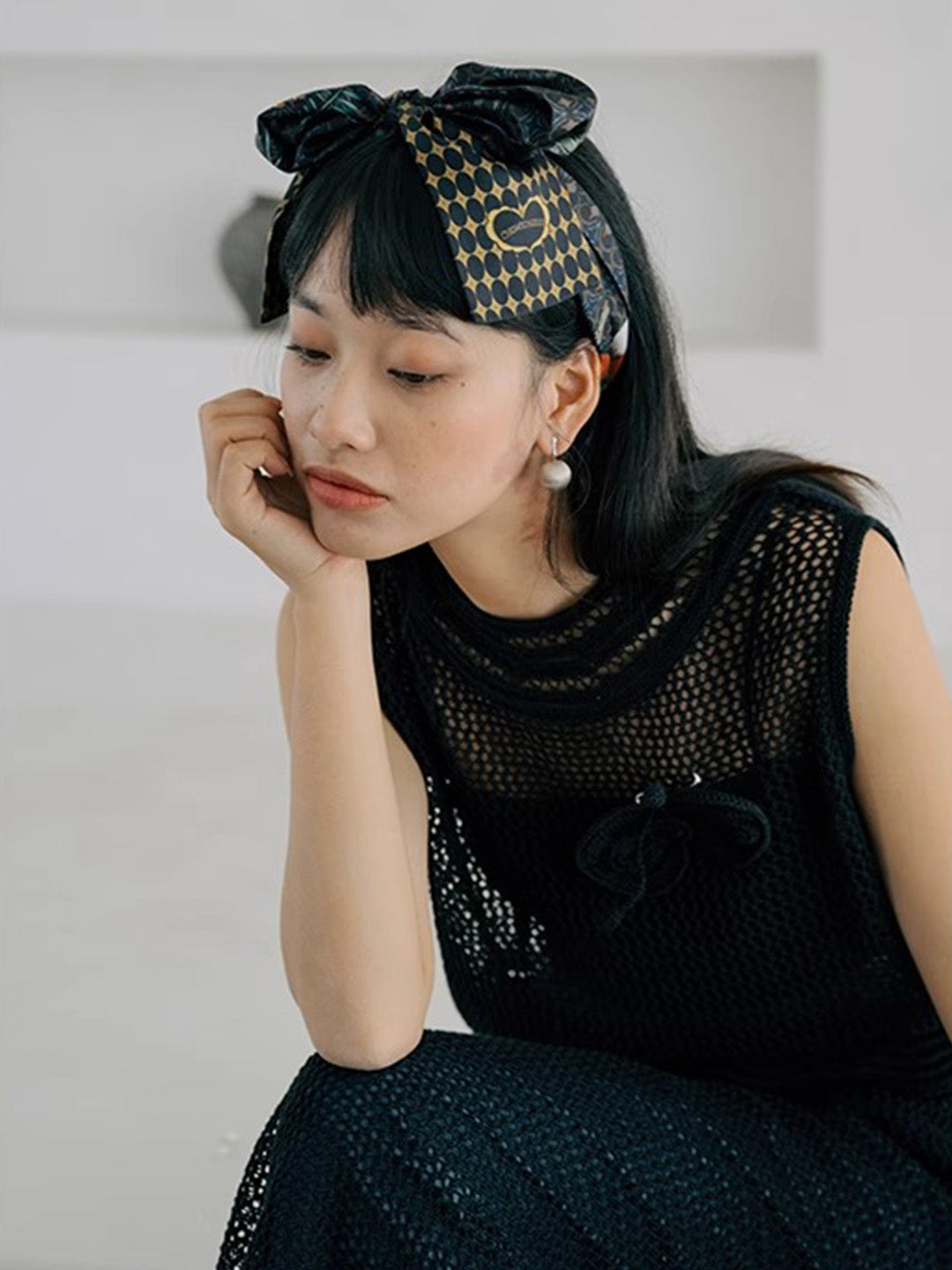 Chowxiaodou Knitted Hollow Bow Dress