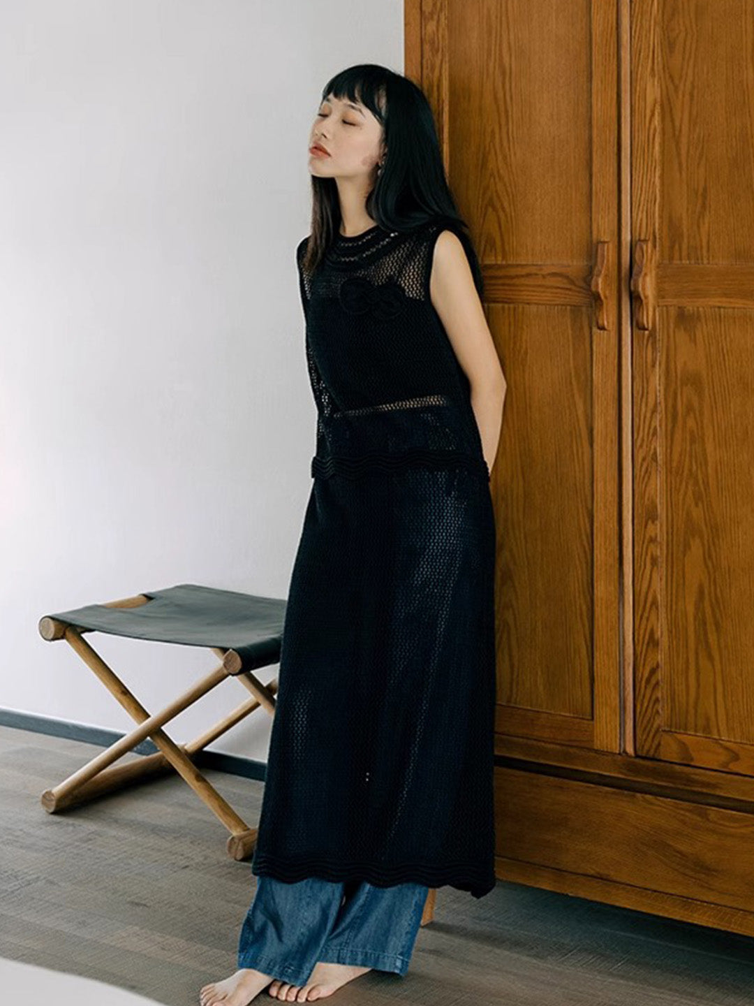 Chowxiaodou Knitted Hollow Bow Dress