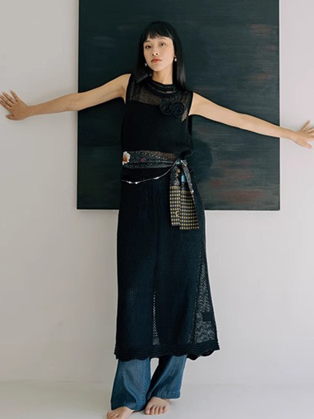 Chowxiaodou Knitted Hollow Bow Dress