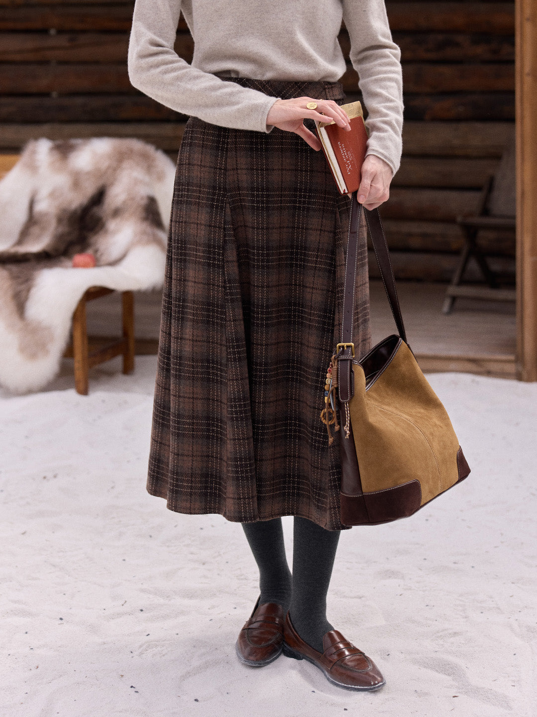 Emerald Plaid Wool Skirt