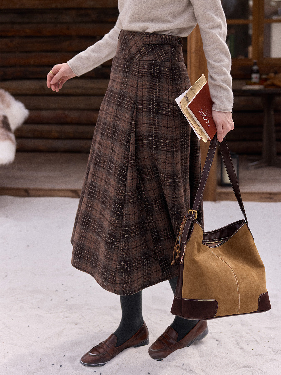 Emerald Plaid Wool Skirt