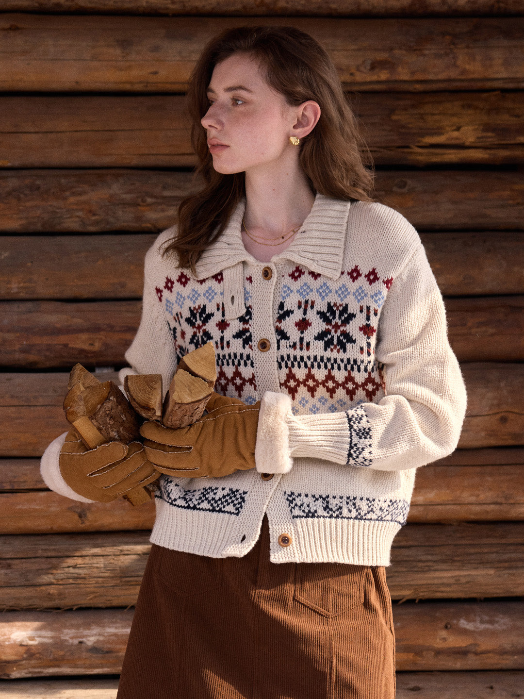 Madilynn Lapel Fair Isle Wool Cardigan