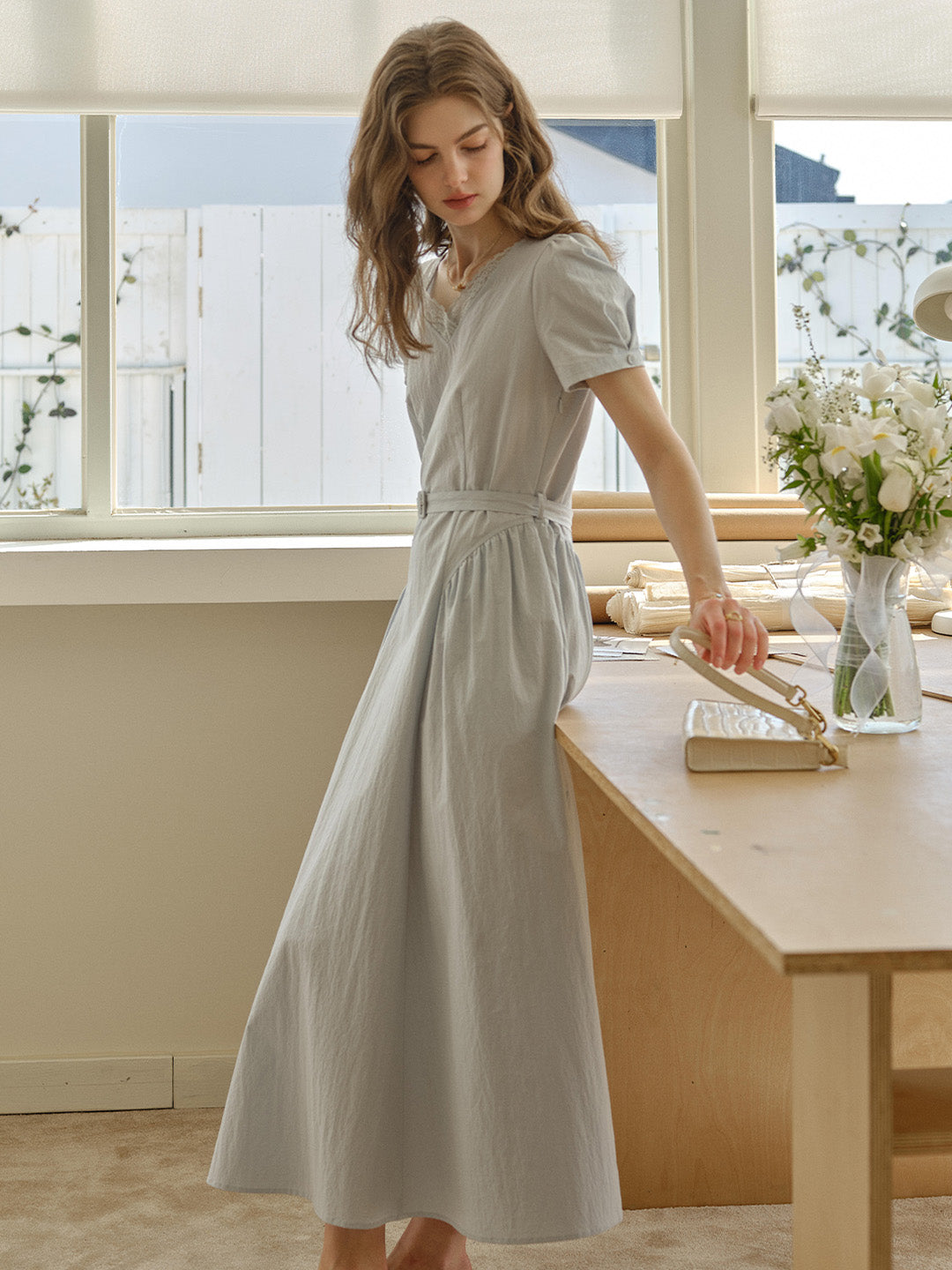 belted cotton dress Vince, Belted Cotton poplin Midi Dress, Women, Beige, XS, Dresses