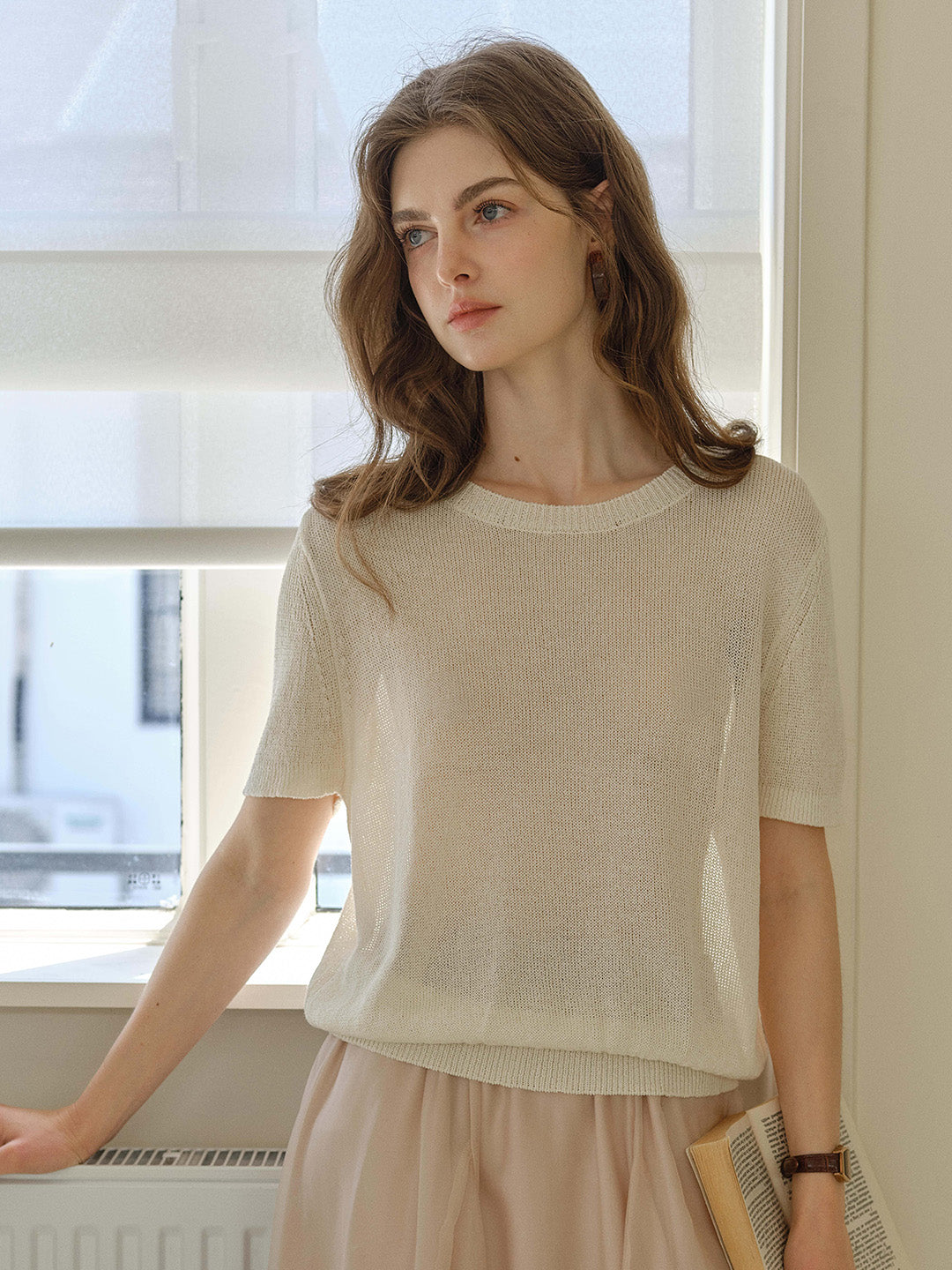 Ainsley Round Neck Light-Knit Blouse