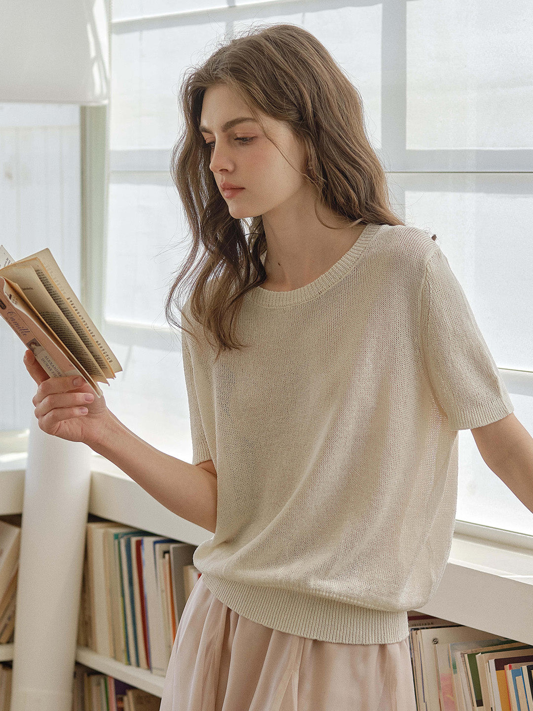 Ainsley Round Neck Light-Knit Blouse