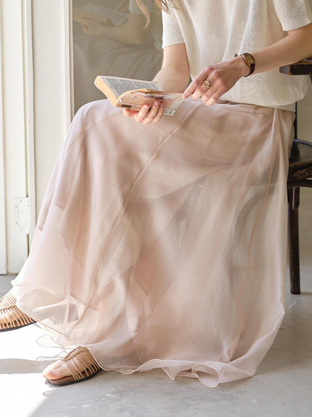 Helena Light-Knit Draping Maxi Skirt