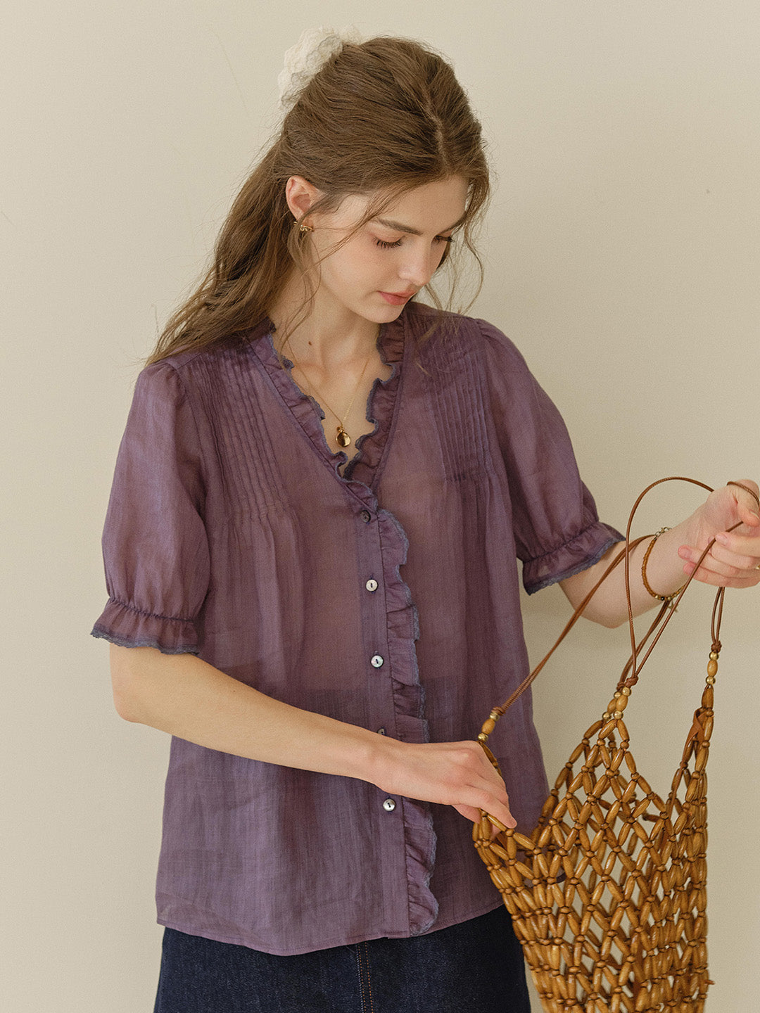Harper Ruffle Collar 100% Ramie Blouse